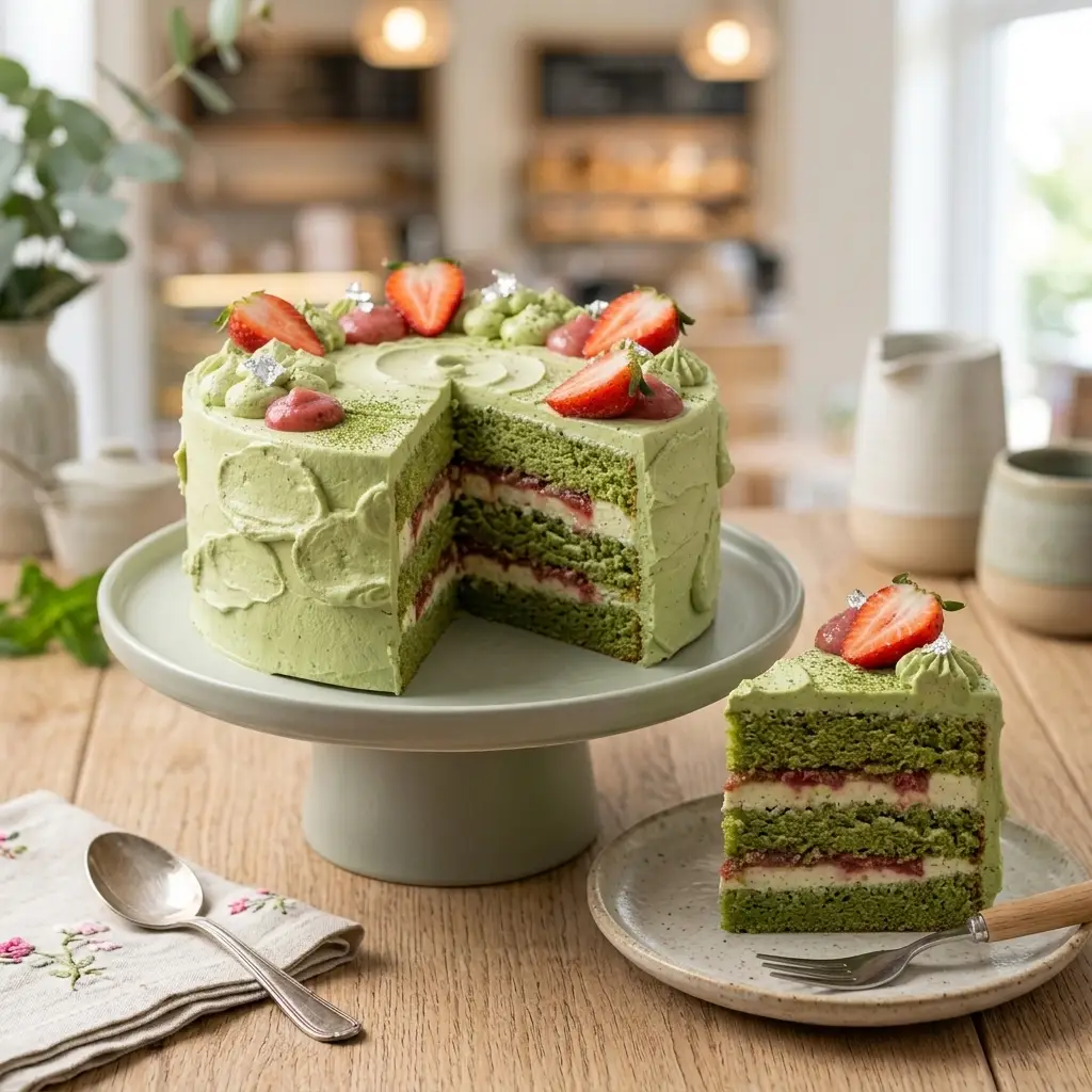 Matcha Strawberry Silver Cloud Cake - View 3