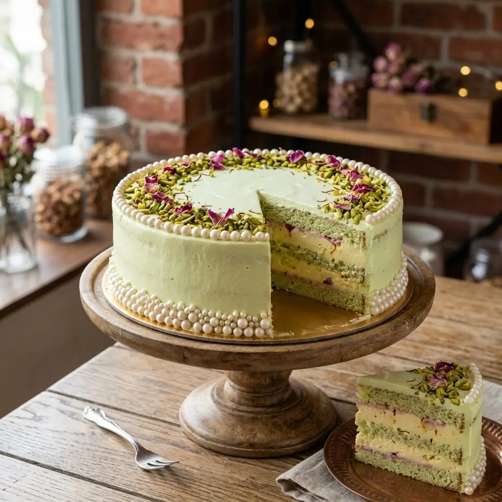 Pistachio Rose Rasmalai Pearl Cake - View 3