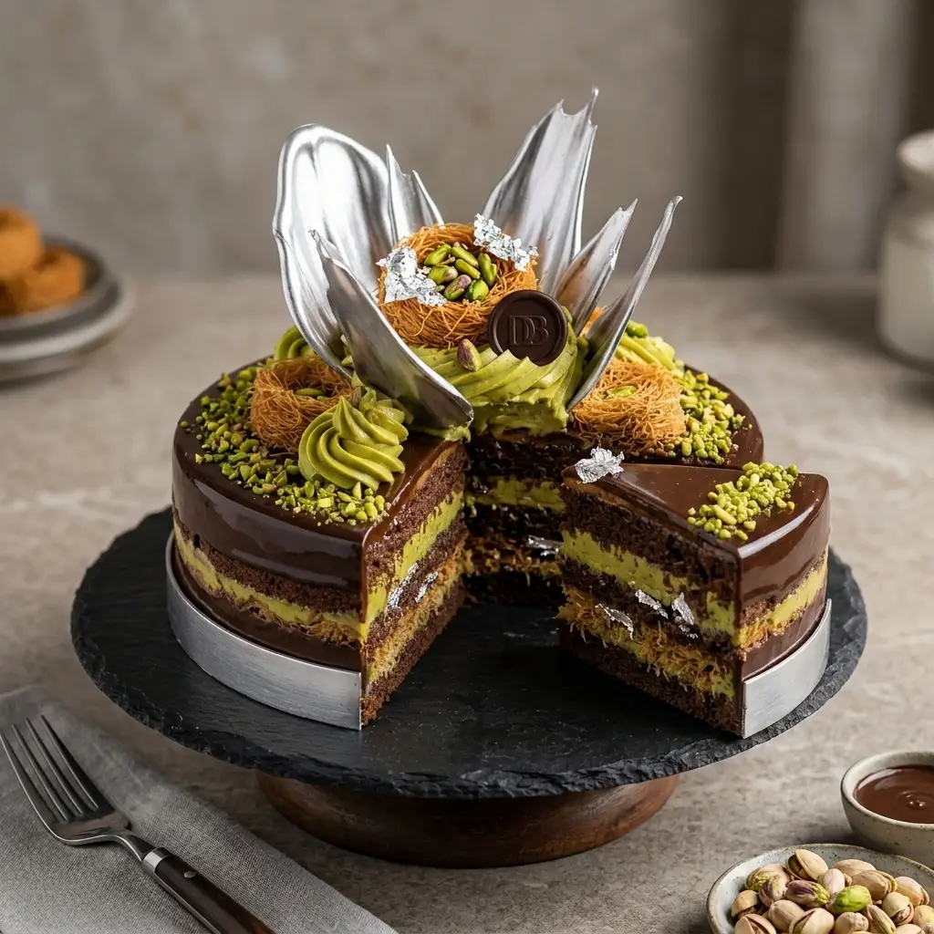Kunafa Pistachio Chocolate Chrome Cake - View 3