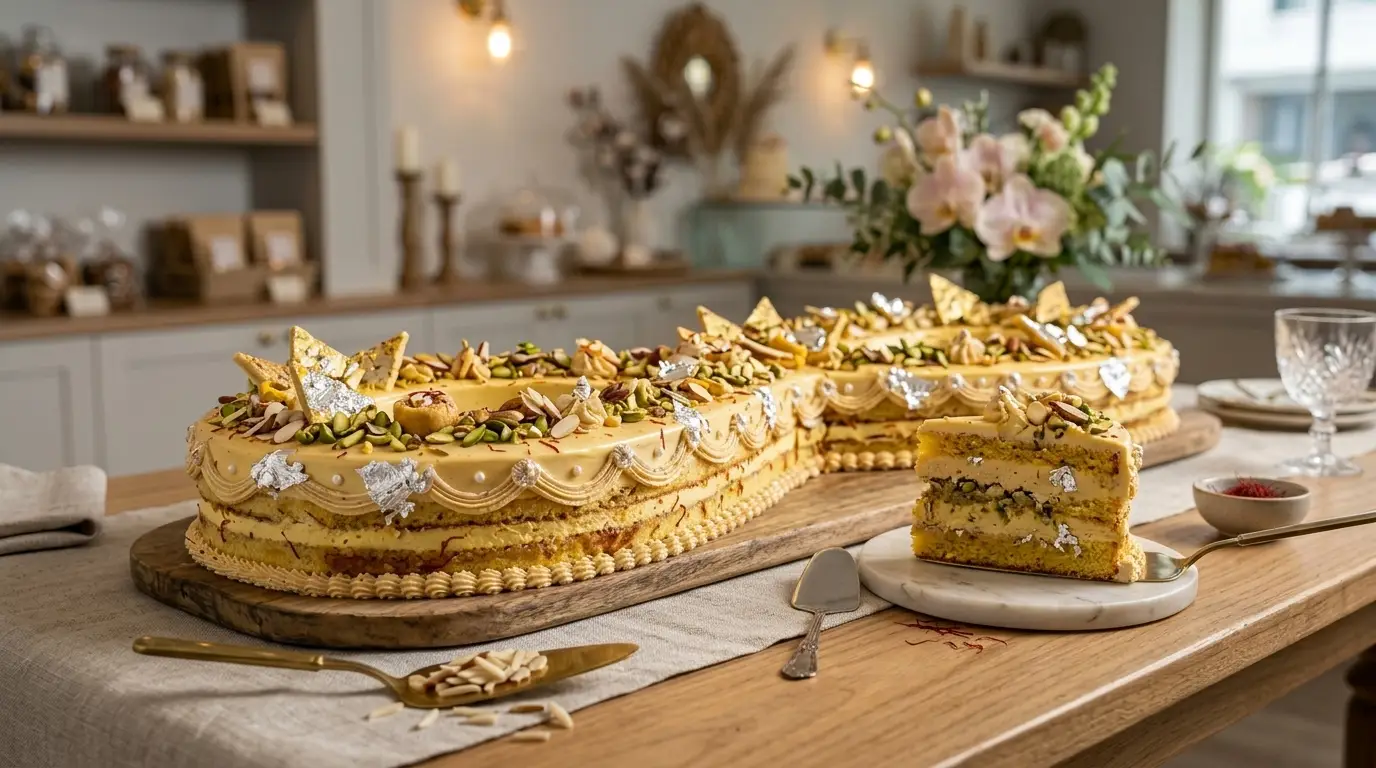 Saffron Barfi Infinity Cake - View 3